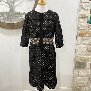 Elio Peekaboo Eyelet Fringe Midi Dress Black Red Green Yellow White 12